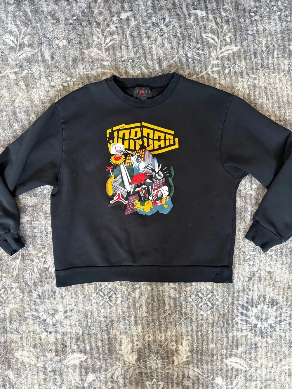 Jordan Black Crewneck with Multicolor Graphic Logo